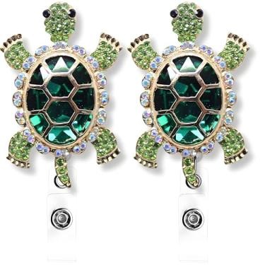 Imagem de Carretel de crachá de enfermeira de tartaruga fofo, clipe retrátil, amigo, enfermagem, estudante, professor, médico, nome, crachá, acessórios, pacote com 2, verde