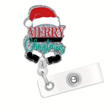 Imagem de Lindo chapéu de Papai Noel, carretel retrátil para mulheres e homens, porta-crachás de acrílico com glitter, clipe jacaré, cordão de nylon de 64,8 cm para estudantes, enfermeiras, médicos