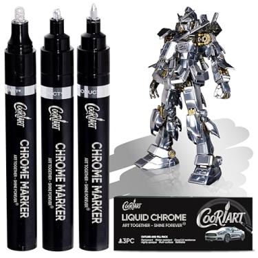 Imagem de COORIART Marcadores cromados líquidos 3PK – Canetas cromadas espelhadas permanentes, canetas de tinta cromada para plástico, metal, pintura de modelo, kit de retoque e reparo, conjunto de 3 pontas
