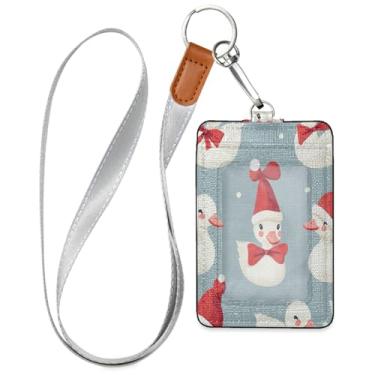 Imagem de Wassud Colhedores de couro PU de Natal vermelhos brancos para crachás de identificação, porta-chaves, porta-crachás, cartões de crédito para funcionários de escritórios, estudantes, funcionários