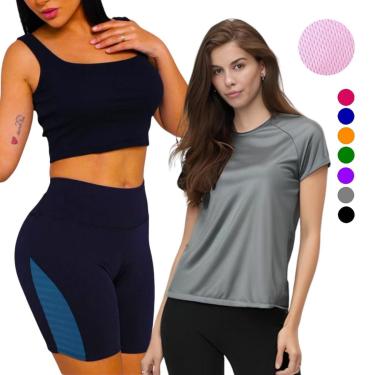 Imagem de Kit Conjunto CAMISETA Blusinha DRY + SHORT LEG Legging REDINHA Suplex Corrida Academia Fitness 635-Feminino