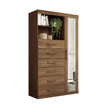 Imagem de Cômoda Marabá com Espelho 1 Porta 6 Gavetas Jatobá