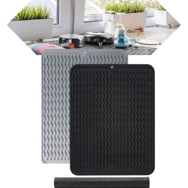 Imagem de Tapete Escorredor de Silicone para Cozinha, Antiderrapante, Resistente ao Calor até 230°C, Ideal para Secar Louças e Utensílios, Versátil, Fácil de Limpar, Cinza e Preto