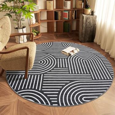 Imagem de ROYHOME Tapete lavável de 1,2 m para sala de estar, tapete abstrato para quarto, tapete antiderrapante arco-íris macio com traseira de borracha, tapete geométrico boho resistente a manchas de pilha