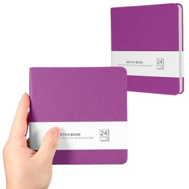 Imagem de PATIKIL Caderno de desenho pequeno, 14 x 13 cm, pacote com 2, mini bloco de papel aquarela, 300 g/m2, papel grosso, 24 folhas/48 páginas, bolso quadrado para desenhar, viagem, artista, adultos, roxo
