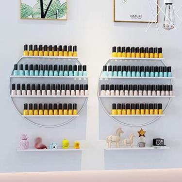 Imagem de Prateleiras metálicas de armazenamento de esmaltes de parede 4 camadas de metal para a parede, vitrine redonda de óleo essencial prateleiras organizadoras de perfume para salão doméstico, spa