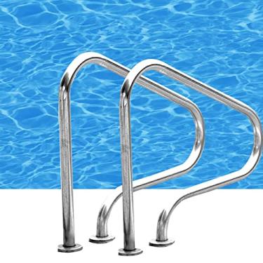 Imagem de Trilho de mão para piscina com kit de instalação Corrimão de piscina de aço inoxidável antiderrapante à prova de ferrugem para entrada de piscina no solo, capacidade de carga de 113 kg