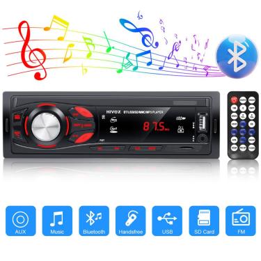 Imagem de Som Radio Automotivo Mp3 Player Bluetooth AUX USB Vermelho