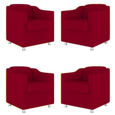 Imagem de Kit 4 Poltronas Decorativas Clinica Sala Recepção Tecido Suede Cor:Vermelho