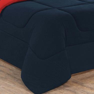 Imagem de Kit Edredom + Jogo De Lençol Malha 100% Algodão Gran Moratta 6 Peças Queen - Azul Marinho/Vermelho