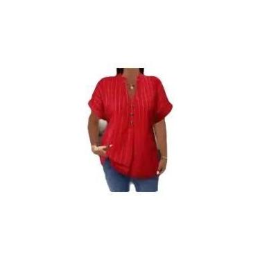 Imagem de Camisa plus Size Com Decote Em V E Botões, Manga Batwing, Listras Vert