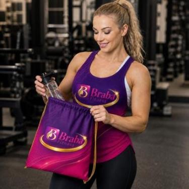 Imagem de Regata Fitness Feminina Braba Sublimada Poliéster Nadador com Bolsa Saco Exclusiva Academia-Feminino
