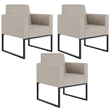 Imagem de Kit 03 Poltronas Decorativas para Sala Recepção Base Fixa De Metal Helô L02 Linho Bege - Lyam Decor