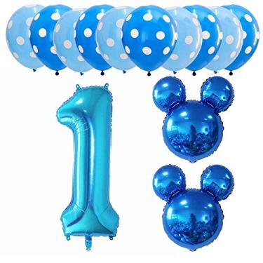 Imagem de Hongkai 1º aniversário decoração menino crianças menino primeira decoração conjunto de suprimentos de festa azul um confete balões de látex faixa de feliz aniversário número