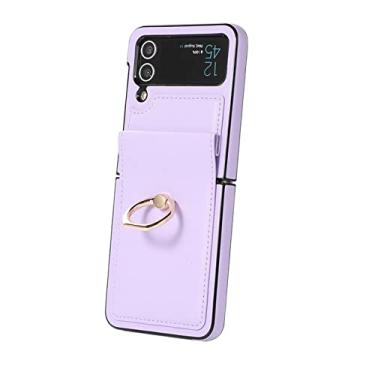 Imagem de Capa de telefone com suporte de anel para Samsung Z Flip4 Flip3 para Galaxy Z Flip 4 3 5G Capa de couro protetora dobrável com tudo incluído, violeta, para Galaxy Z Flip3 5G