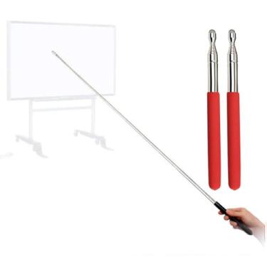 Imagem de Pointer – Ponteiro de professores – Ponteiro de ensino – Ponteiro de mão de comprimento estendido, Ponteiro de quadro branco para apresentador, Preto fosco com acabamento cromado, Red Frosted-2pcs