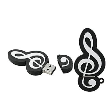 Imagem de Flash Drives USB em forma de nota musical de 16 GB, pen drive de memória, pen drives pen drives USB Flash Disk Pen Drive U Disk USB 2.0 Pen Drive PenDrive (preto)