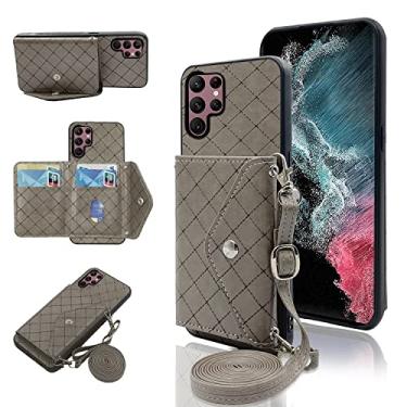 Imagem de Furiet Capa carteira compatível com Samsung Galaxy S24 Ultra 5G com alça de ombro transversal e suporte de couro para cartão de crédito capa de celular para S23Ultra 23S S 23 23Ultra 17.3 cm cinza