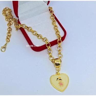 Imagem de Colar Filhos Corrente Elo Português Folheado Ouro Dourado com Pingente