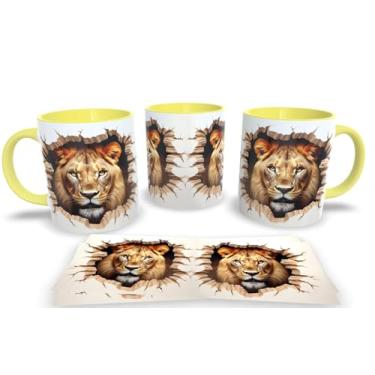 Imagem de Caneca Preta de Porcelana Personalizadas Arte Espelhada em 3D Animais (Leão Amarela 1)