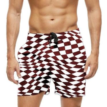 Imagem de Short Praia Shorts Banho Bermuda Verão Xadrez Vermelho Tabuleiro 597 -