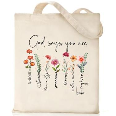 Imagem de Nioobager Sacolas de lona cristãs bolsa de lona bíblica fé amiga aniversário presentes cristãos sacolas gráficas bolsa domingo igreja, 02 God Says You Are, One Size