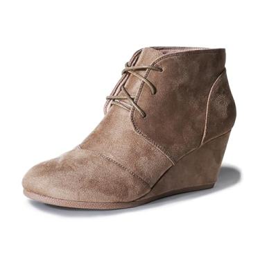 Imagem de J. Adams Roxy Wedge Booties – Bota casual com cadarço e salto baixo, bico fechado no tornozelo, Isu cinza-acastanhado claro, 38