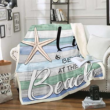 Imagem de Erosebridal Cobertor de Lã com Tema de Praia, Cobertor Fofo de Estrela Do Mar Sherpa, Cobertor com Tema de Oceano e Mar, Tamanho 40X50, Cobertor de Vida Marinha Costeira para Sofá, (40" X 50", Cor 30)