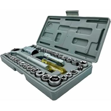 Imagem de Conjunto Combo Kit de Chaves Canhão Catraca Cachimbo Reversível: Jogo com Soquetes de 40 Peças Sextavado 1/4 Polegadas, 3/8 Polegadas, 1/2 Polegadas Fácil de Usar com Maleta