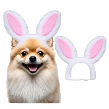 Imagem de Tiara de orelhas de coelho de Páscoa para cães pequenos e médios, chapéu de gato de pelúcia com orelhas de coelho, acessórios de cabeça de cachorro fofos (rosa, grande)