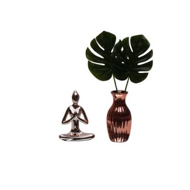 Imagem de Estatua Yoga Meditação Rose + Vaso c/ Planta Costela de Adão