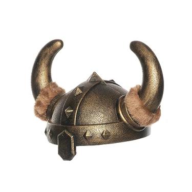Imagem de UNDERWRAPS Capacete Viking para homens – Capacete de plástico viking para fantasia adulta de Halloween, chapéu de futebol americano, capacete para beber cerveja (Bronze Viking, OS)