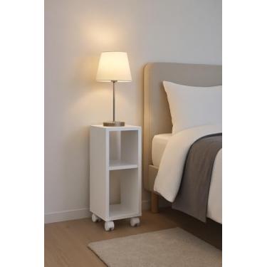 Imagem de Mesa de Cabeceira com Rodízios, Nicho Duplo, Branca, Móvel para Sala e Quarto, Decoração Moderna (Braco)