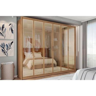 Imagem de Guarda Roupa Casal 6 Portas e 4 Gavetas c/ Vidro Reflecta Reflex Buriti - Caemmun