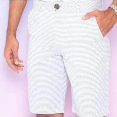 Imagem de Bermuda Listrada - Branca & Azul Claro - HERING KTU91SI-Masculino