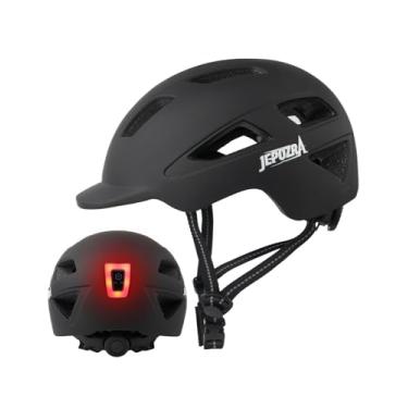 Imagem de JEPOZRA Capacete de bicicleta adulto com lanterna traseira integrada boné de beisebol ajustável estilo capacete de ciclismo para scooter Urban Commuter Road Biking (branco) (Preto)