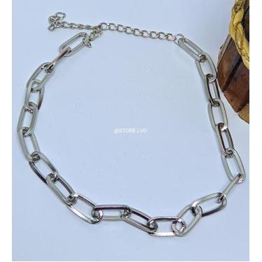 Imagem de Colar Feminino Corrente Elos grande retangular Folheado Ouro Dourado e