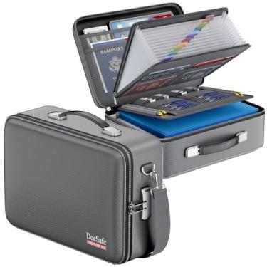 Imagem de DocSafe Caixa de documentos à prova de fogo com trava e alça de ombro, organizador de arquivos de capa rígida com pasta sanfonada, portátil, multicamadas, casa, escritório, viagem, armazenamento