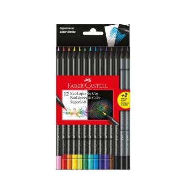 Imagem de Lápis de cor faber castell supersoft 12 cores, 12 Ecolápis de Cor + 2 