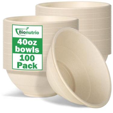 Imagem de Taças de cana-de-açúcar compostáveis Bionutrio 1,2 L - pacote com 100