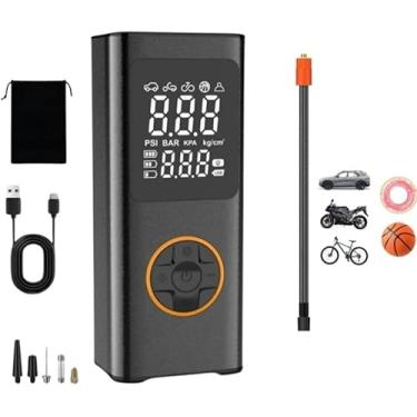 Imagem de Bomba de Ar Digital Portátil Elétrica com Display LED e Bico Universal - Preta, Com Lanterna LED para Encher Pneus de Carro, Moto, Bike, Bicicleta, Bola e Piscina Inflável, Compressor De Ar Portátil
