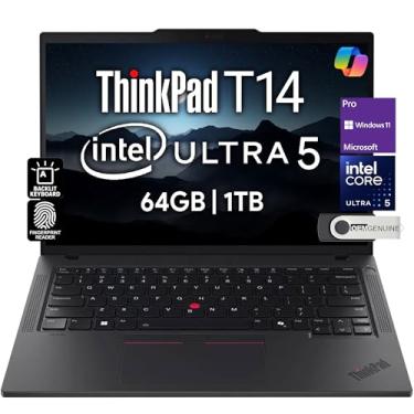 Imagem de Lenovo ThinkPad T14 Gen 5 Business Laptop 35.6 cm FHD + IPS, Intel Ultra 5 125U, 64GB DDR5 RAM, 1TB SSD, 5MP HD Webcam, impressão digital, retroiluminado, Wi-Fi 6E, 2 Thunderbolt 4, AI PC, W11P, 3