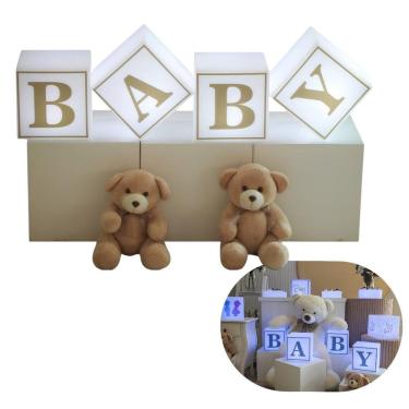 Imagem de Kit 4 Cubos Iluminados Baby LED RGB Sem Fio Chá Revelação