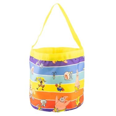 Imagem de Bolsa infantil Bob Esponja Calça Quadrada | Bolsa dobrável para doces ou travessuras de Halloween, sacola de doces e cesta de Páscoa reutilizável | Bolsa de viagem Bob Esponja, sacola de compras ou