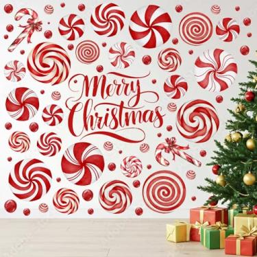 Imagem de 8 Sheet Christmas Wall Decorations Christmas Wall Stickers Retro Floor Decals Peppermint Candy Cane Stickers Decor Xmas Candy Stickers