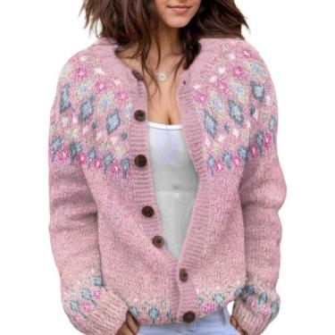 Imagem de Suéter de malha feminino Akivide com estampa floral de outono