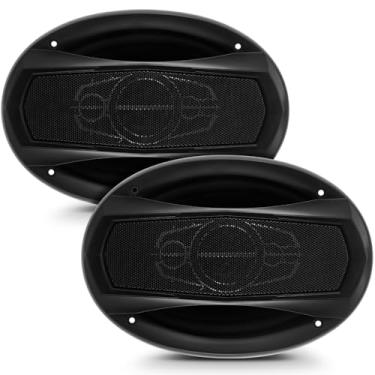 Imagem de Datanly 1 par de alto-falantes de áudio automotivos coaxiais bidirecionais de alcance completo com som potente e fácil instalação, resposta de graves aprimorada, alto-falante preto para carro (15 cm)