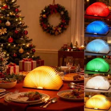 Imagem de DLUFYEI Luz de livro dobrável para geladeira, decoração de Natal LED de 6 cores, luz de atmosfera de decoração de casa, lâmpada de mesa novidade para quarto