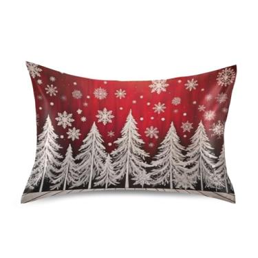 Imagem de Wassud Fronha de cetim para cabelo e pele floresta de inverno em papel de parede vermelho (2) fronhas de seda lisa tamanho padrão capas de travesseiro respiráveis com fecho de envelope