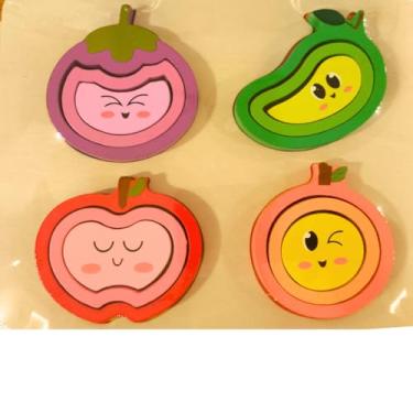 Imagem de Pluzze Quebra-Cabeça 3D em Madeira para Bebês 1+ – Encaixe de Formas e Cores – Estimula Coordenação Motora, Lógica, Brinquedo Educativo, Criatividade e Aprendizado Infantil (Frutas)